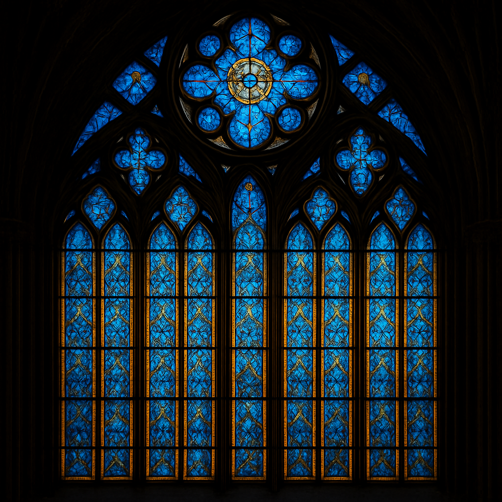 Blue stained glass window detail